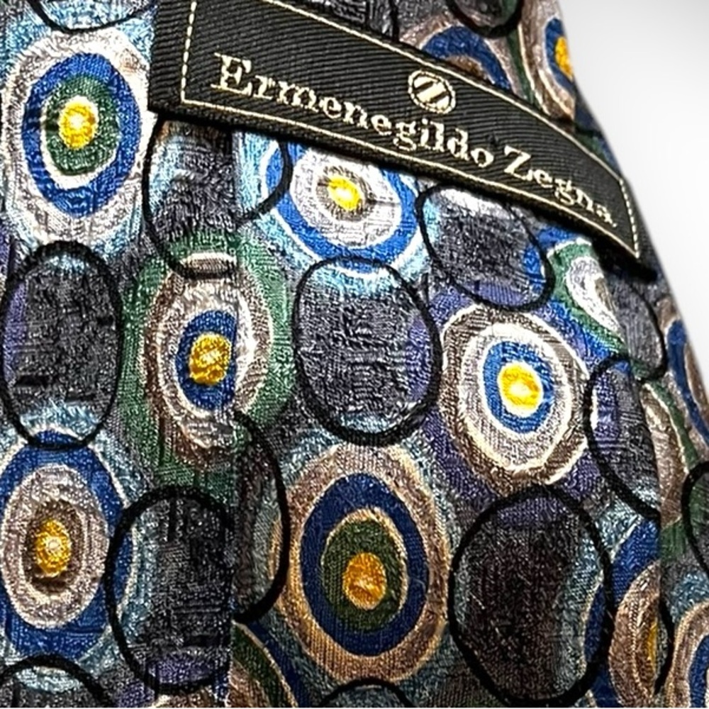 Ermenegildo Zegna Men’s Vintage Circles Pattern Tie - Picture 2 of 3
